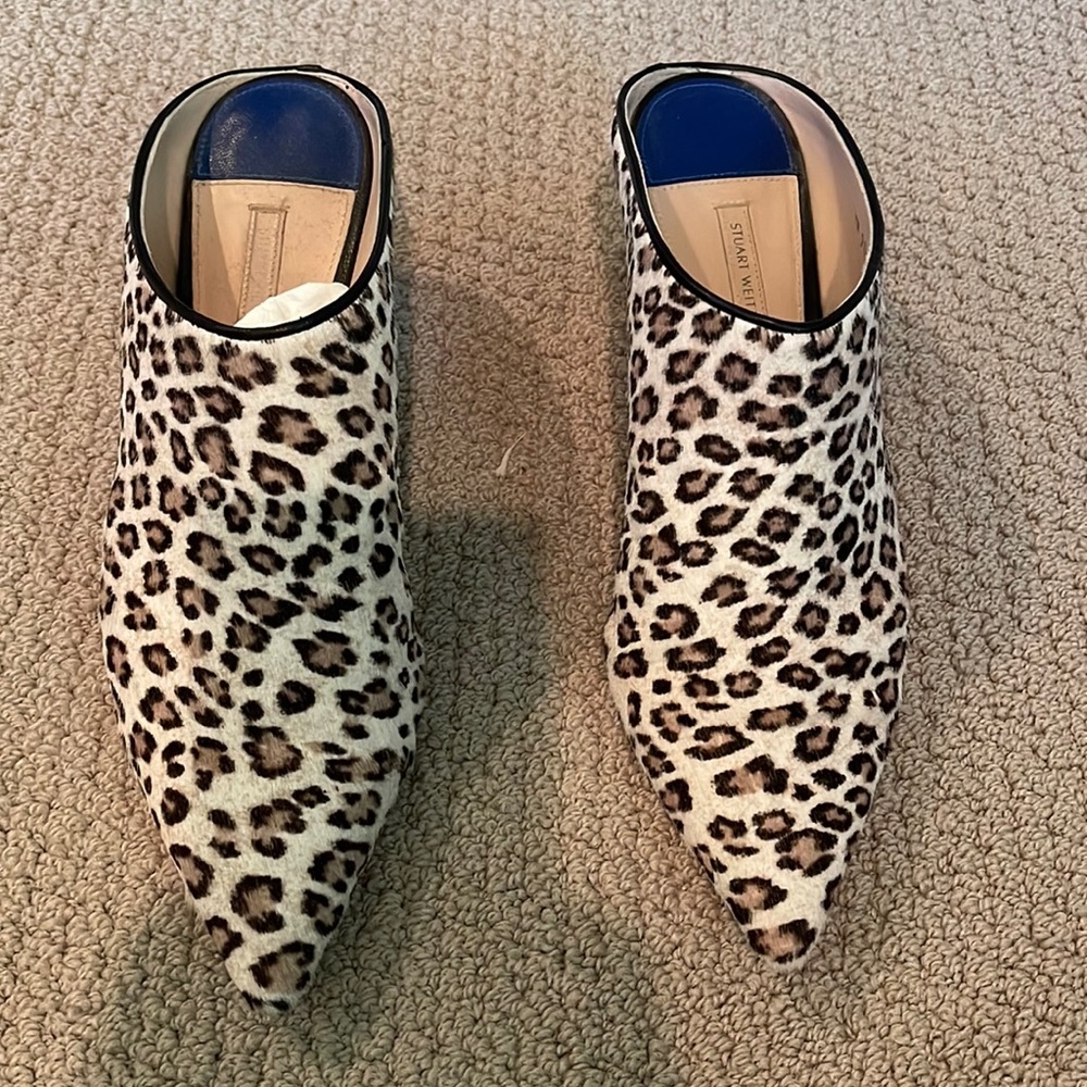 Stuart Weitzman leopard ( fur) mules 8 1/2